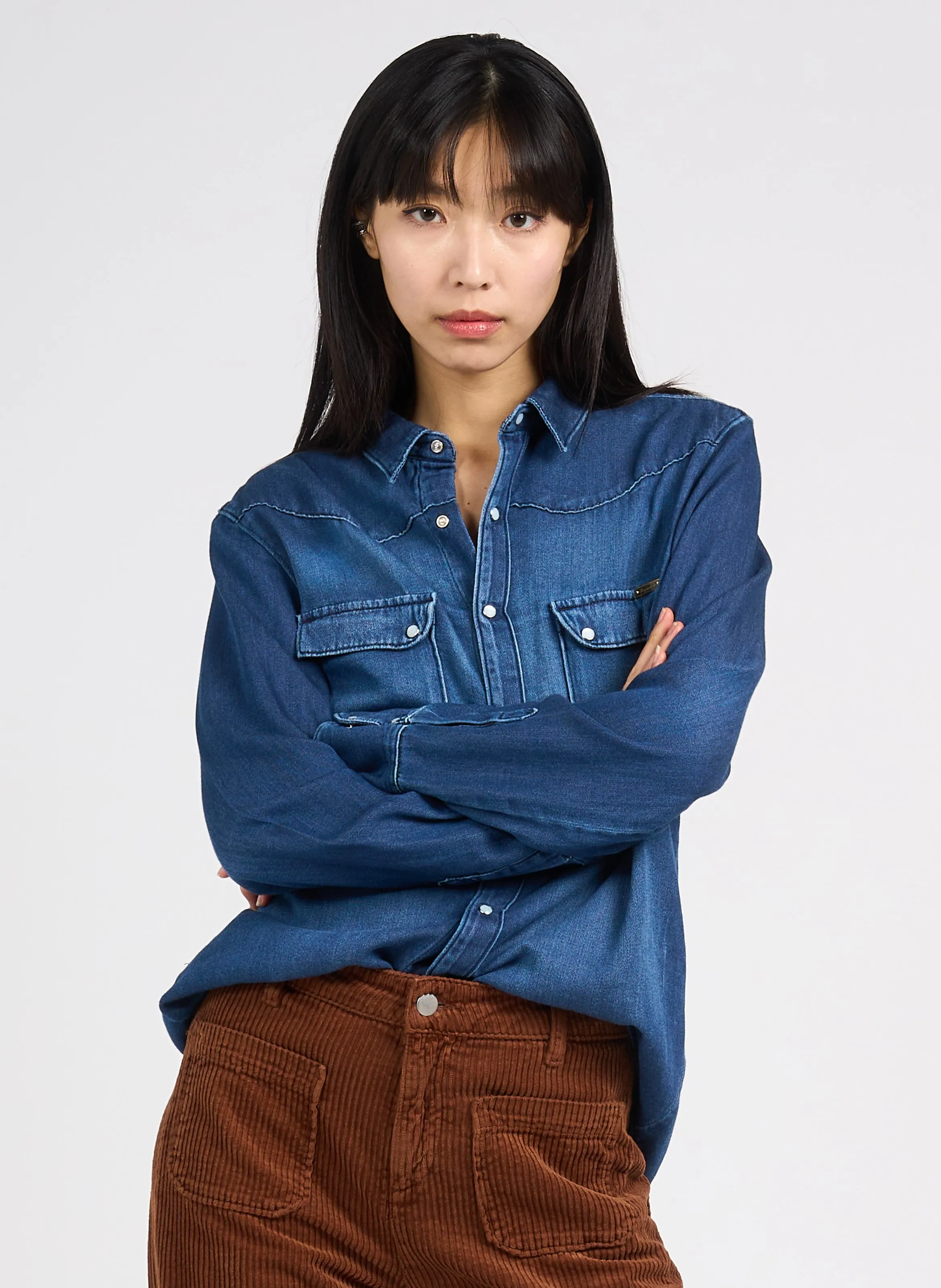 ACQUAVERDE Camisa de algodón con cuello clásico en azul