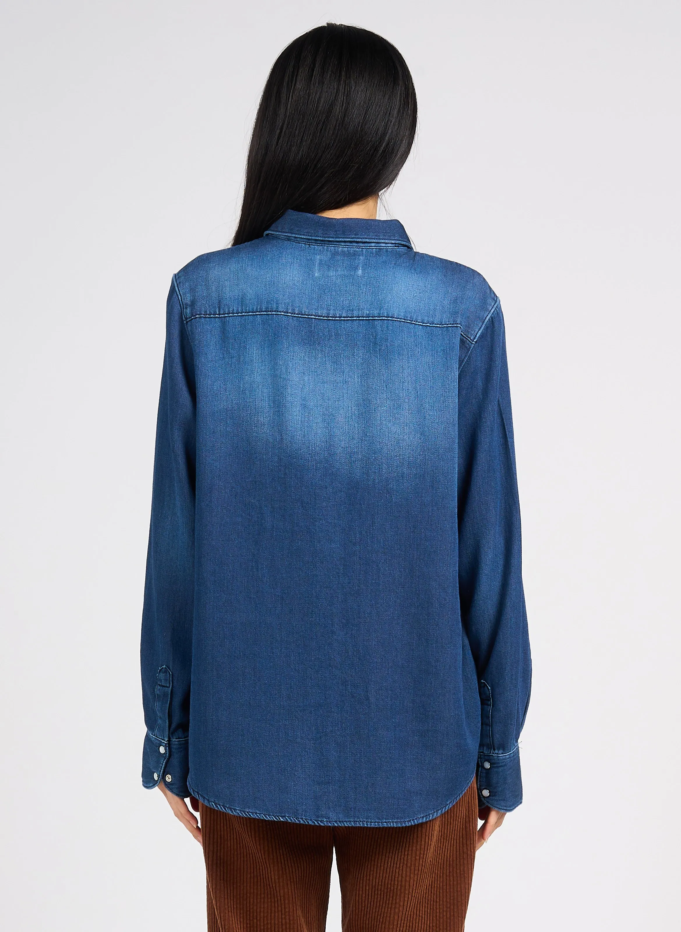 ACQUAVERDE Camisa de algodón con cuello clásico en azul