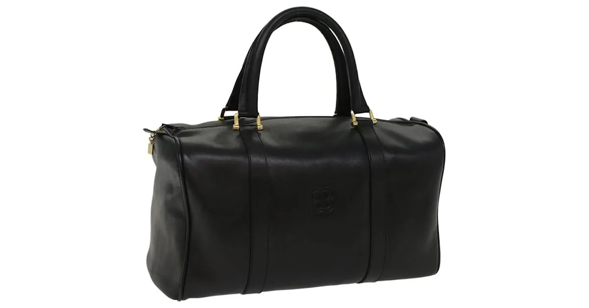 BALENCIAGA Boston Bag Vintage Cuero Negro Auth am4980 