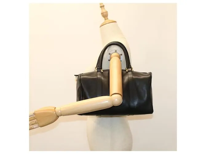 BALENCIAGA Boston Bag Vintage Cuero Negro Auth am4980 