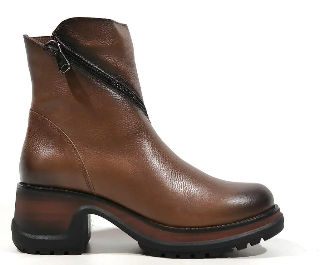 Botines marrones con cremallera cruzada para mujer