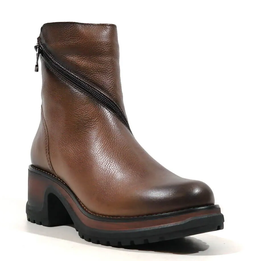 Botines marrones con cremallera cruzada para mujer