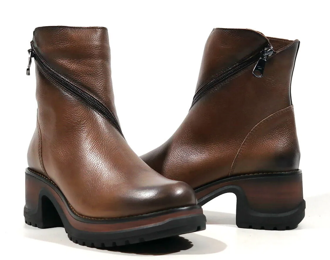 Botines marrones con cremallera cruzada para mujer