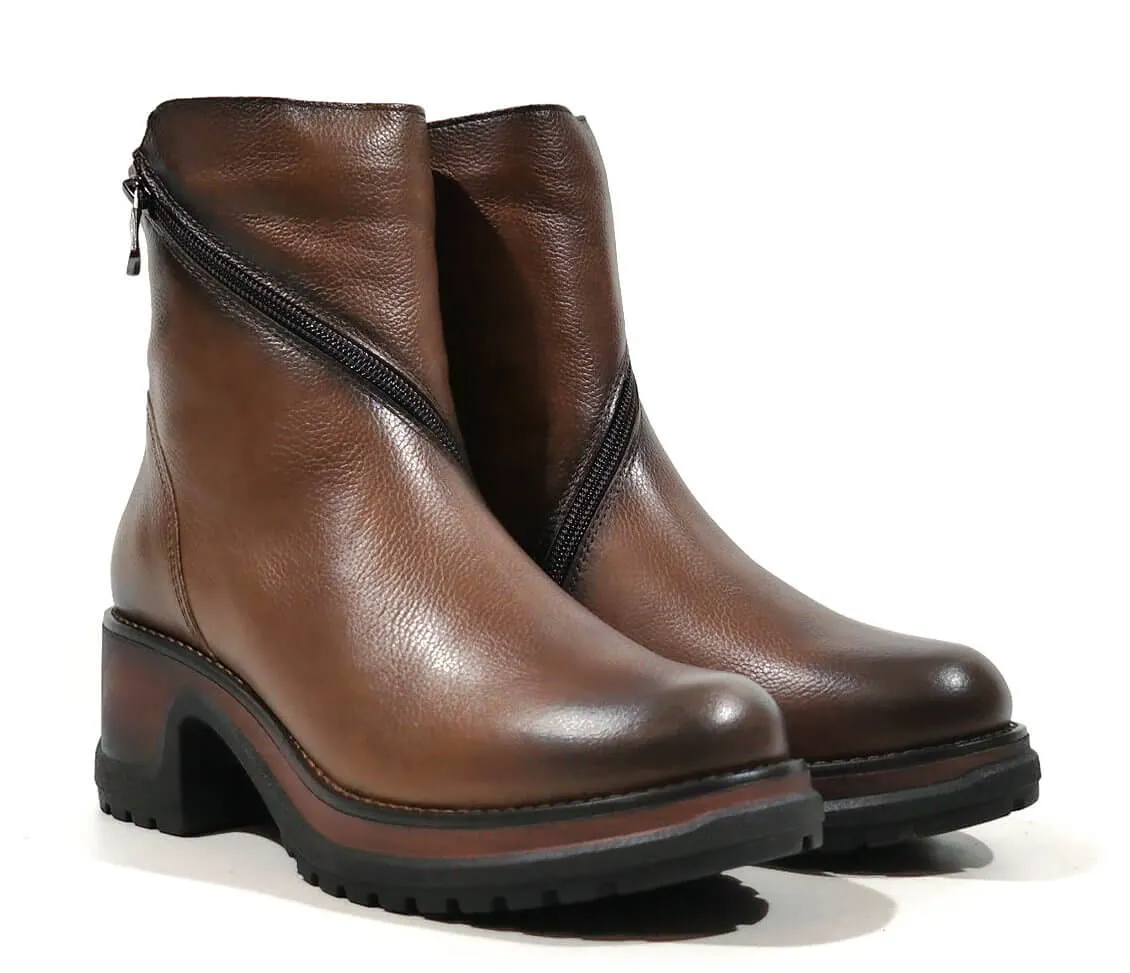 Botines marrones con cremallera cruzada para mujer