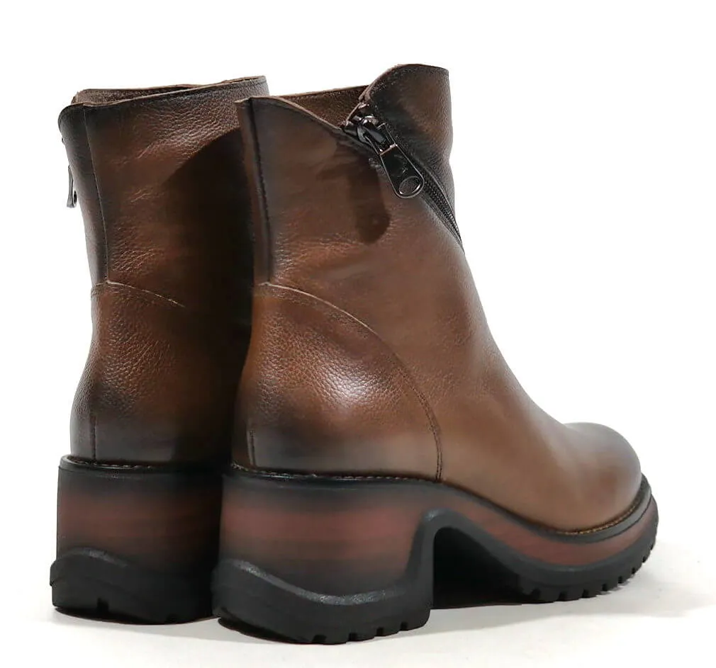Botines marrones con cremallera cruzada para mujer