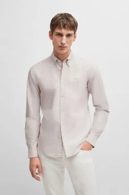 Camisa slim fit en algodón Oxford a rayas