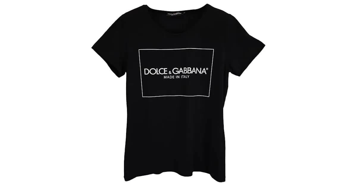 Camiseta de algodón negro con estampado del logo Dolce & Gabbana 
