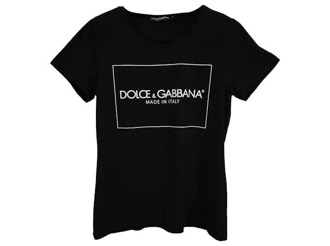 Camiseta de algodón negro con estampado del logo Dolce & Gabbana 