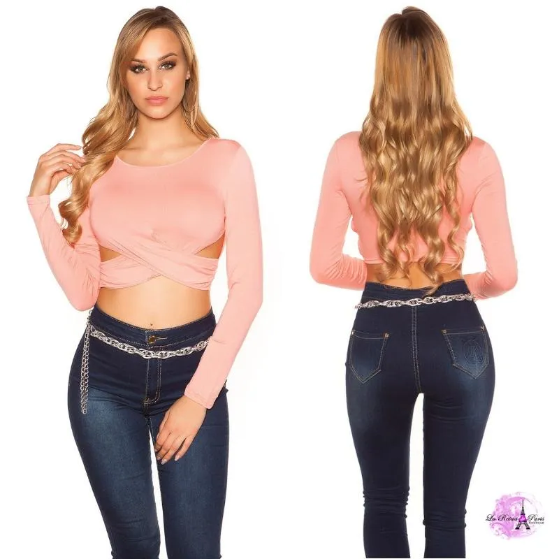Crop top manga larga salmón
