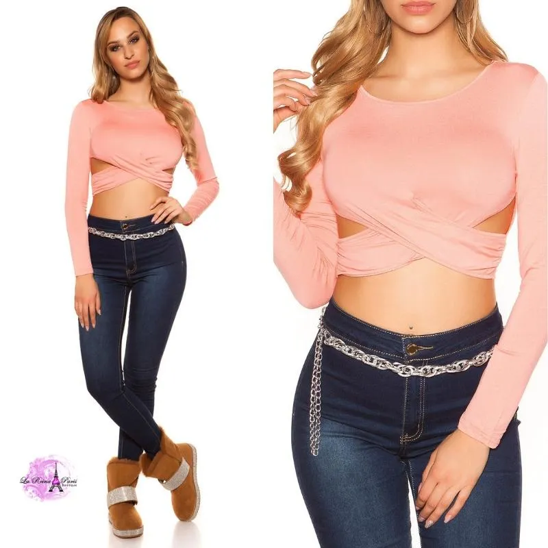 Crop top manga larga salmón