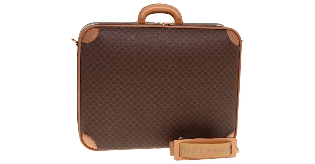 Céline Maleta de lona Macadam CELINE en cuero PVC marrón Auth 76985 Castaño 
