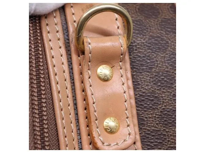 Céline Maleta de lona Macadam CELINE en cuero PVC marrón Auth 76985 Castaño 