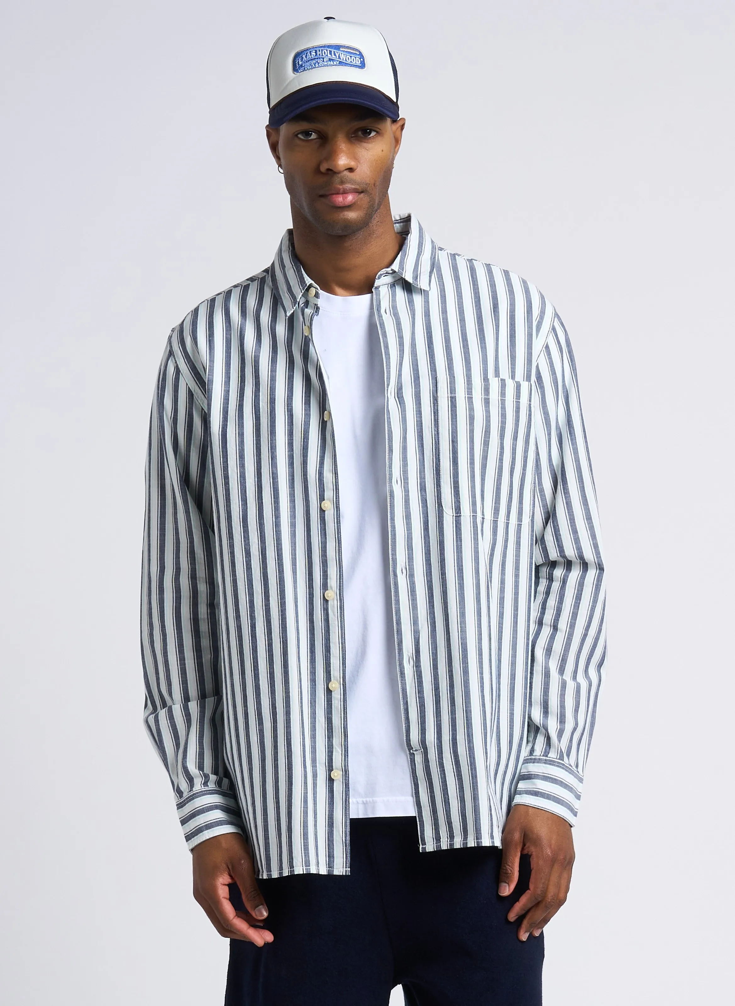 KNOWLEDGE COTTON APPAREL Camisa recta de algodón orgánico con cuello clásico en multicolor