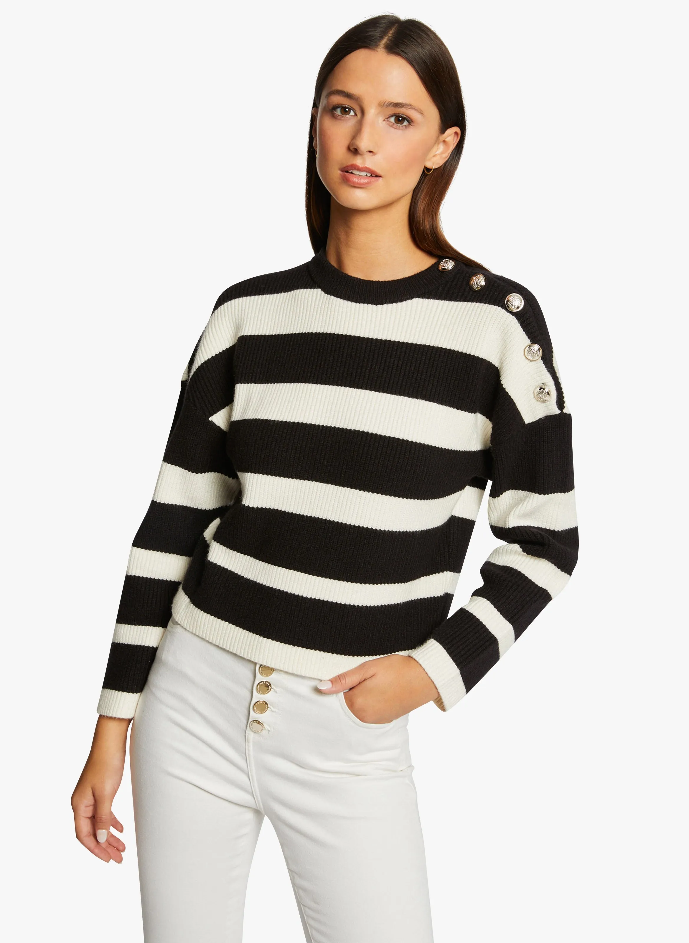 MORGAN MARIN  JERSEY DE RAYAS CON CUELLO REDONDO EN NEGRO