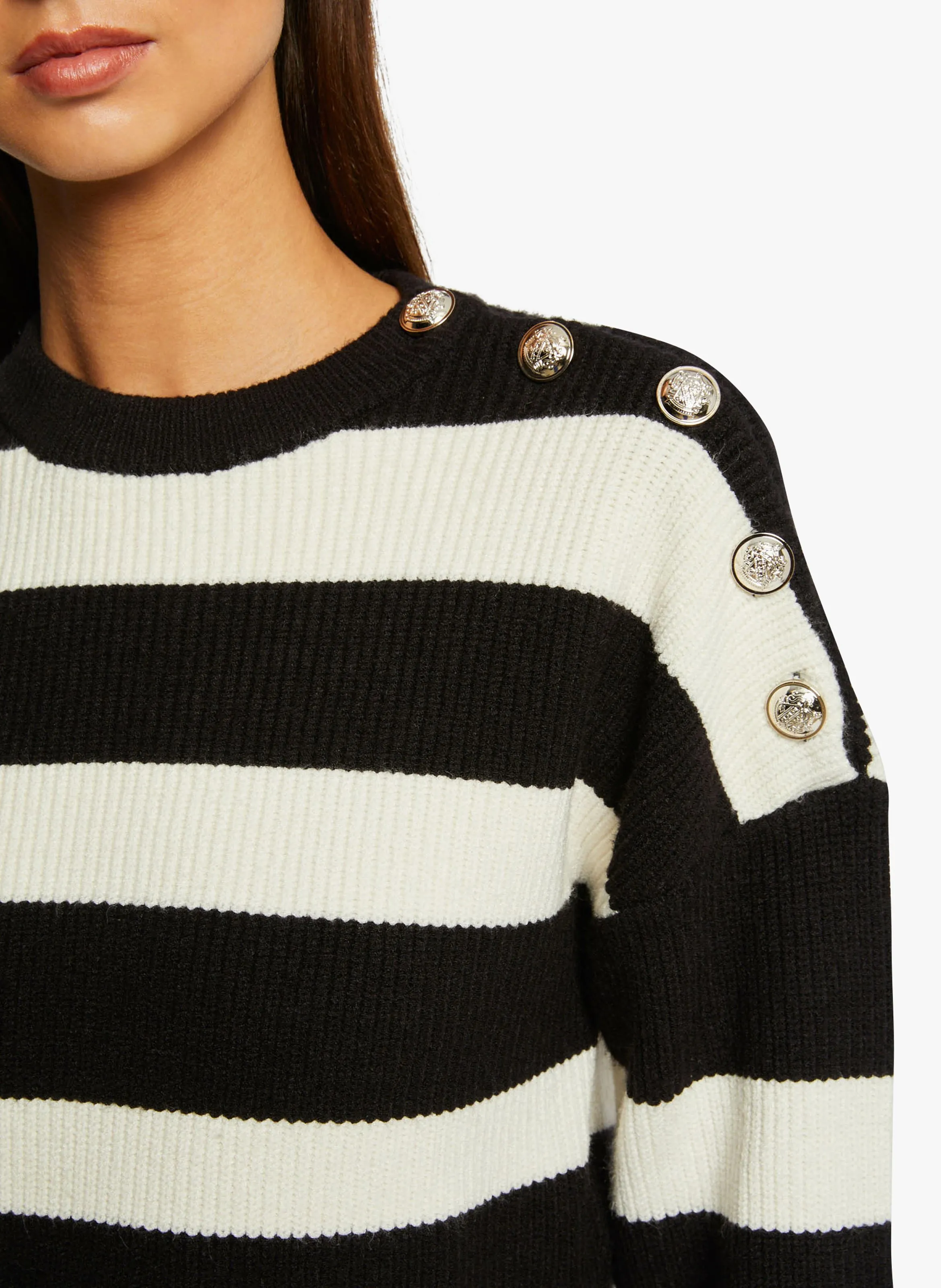 MORGAN MARIN  JERSEY DE RAYAS CON CUELLO REDONDO EN NEGRO