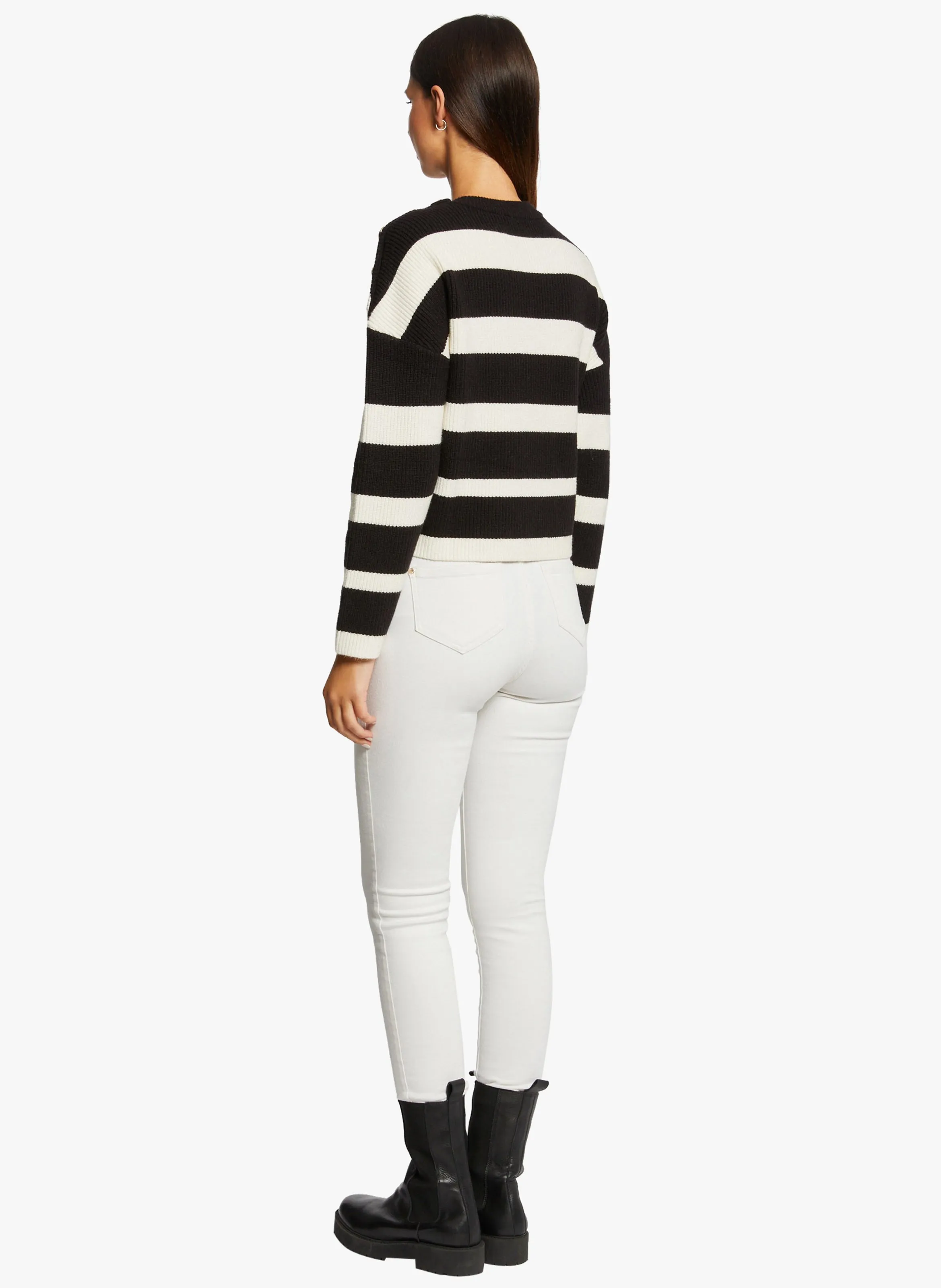 MORGAN MARIN  JERSEY DE RAYAS CON CUELLO REDONDO EN NEGRO