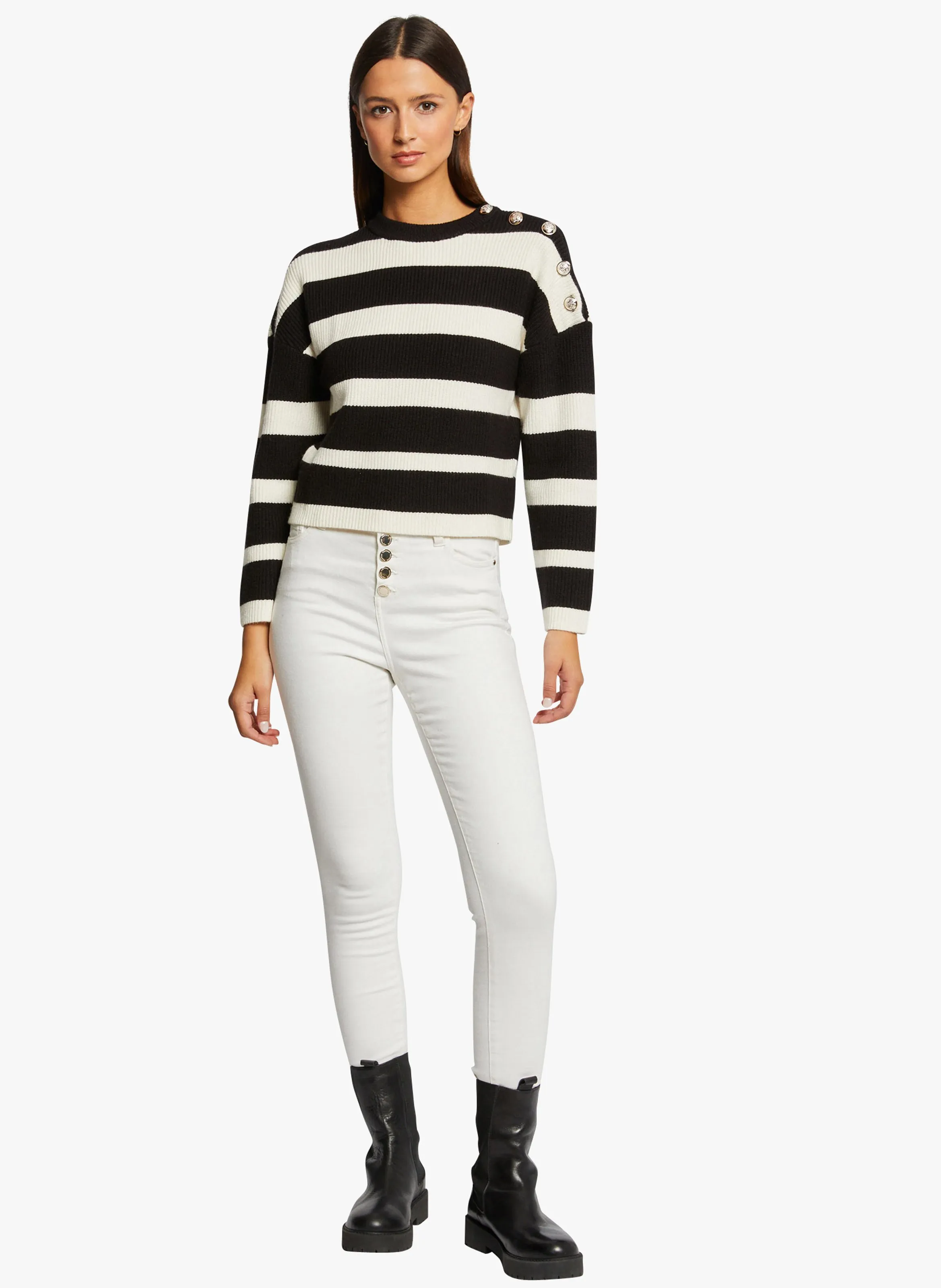 MORGAN MARIN  JERSEY DE RAYAS CON CUELLO REDONDO EN NEGRO