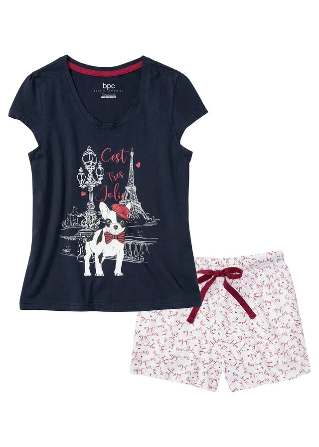 PIJAMA CORTO AZUL OSCUROBLANCO ESTAMPADO