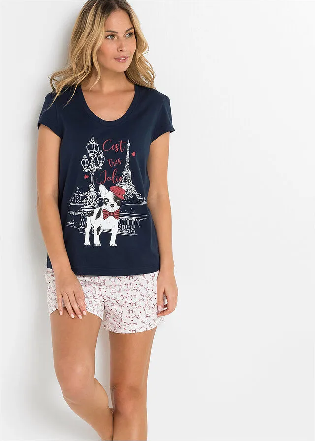 PIJAMA CORTO AZUL OSCUROBLANCO ESTAMPADO