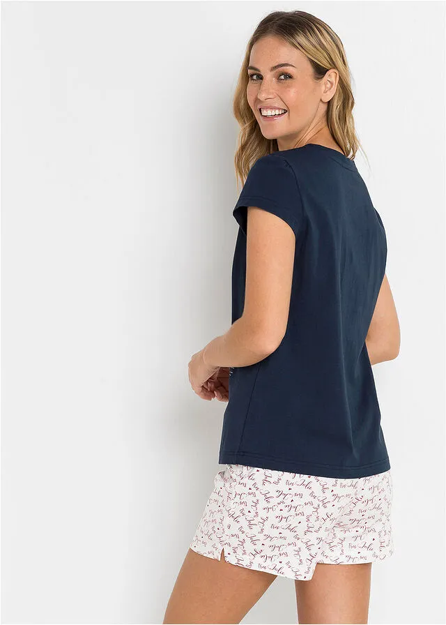 PIJAMA CORTO AZUL OSCUROBLANCO ESTAMPADO