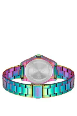 Reloj con pulsera de eslabones en acero de color arcoíris