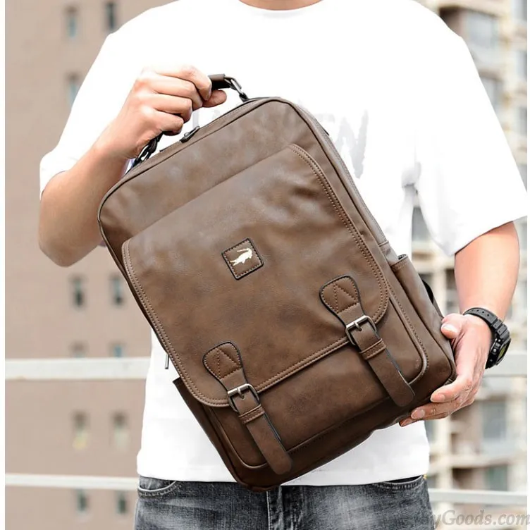 RETRO CROCODILE YOUTH TRAVEL LARGECAPACITY STUDENT BACKPACK LAPTOP BACKPACK BUSINESS DOUBLE BUCKLE MEN'S SCHOOL BAG 