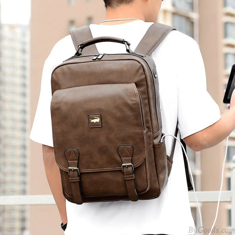 RETRO CROCODILE YOUTH TRAVEL LARGECAPACITY STUDENT BACKPACK LAPTOP BACKPACK BUSINESS DOUBLE BUCKLE MEN'S SCHOOL BAG 