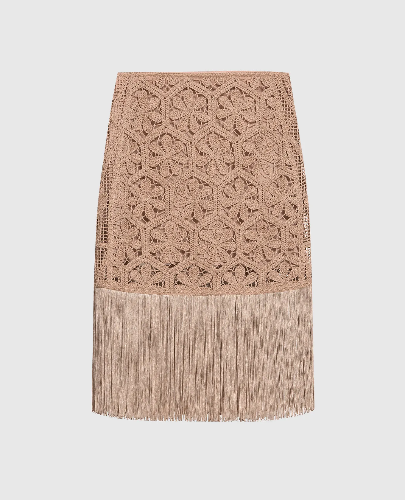 Twinset Brown openwork skirt with fringe