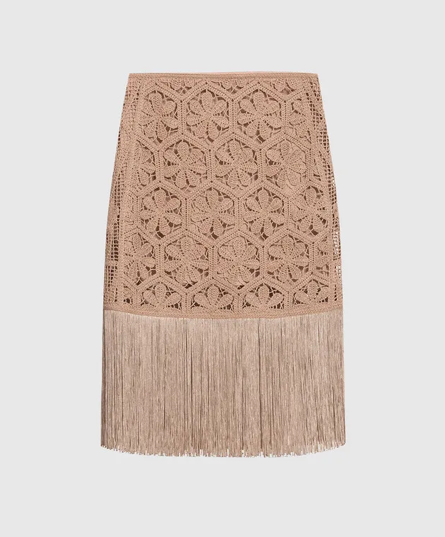 Twinset Brown openwork skirt with fringe