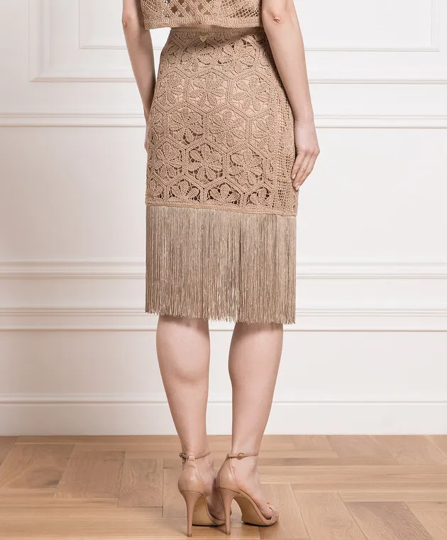 Twinset Brown openwork skirt with fringe