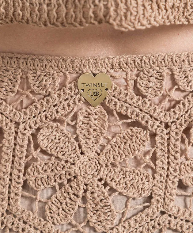 Twinset Brown openwork skirt with fringe