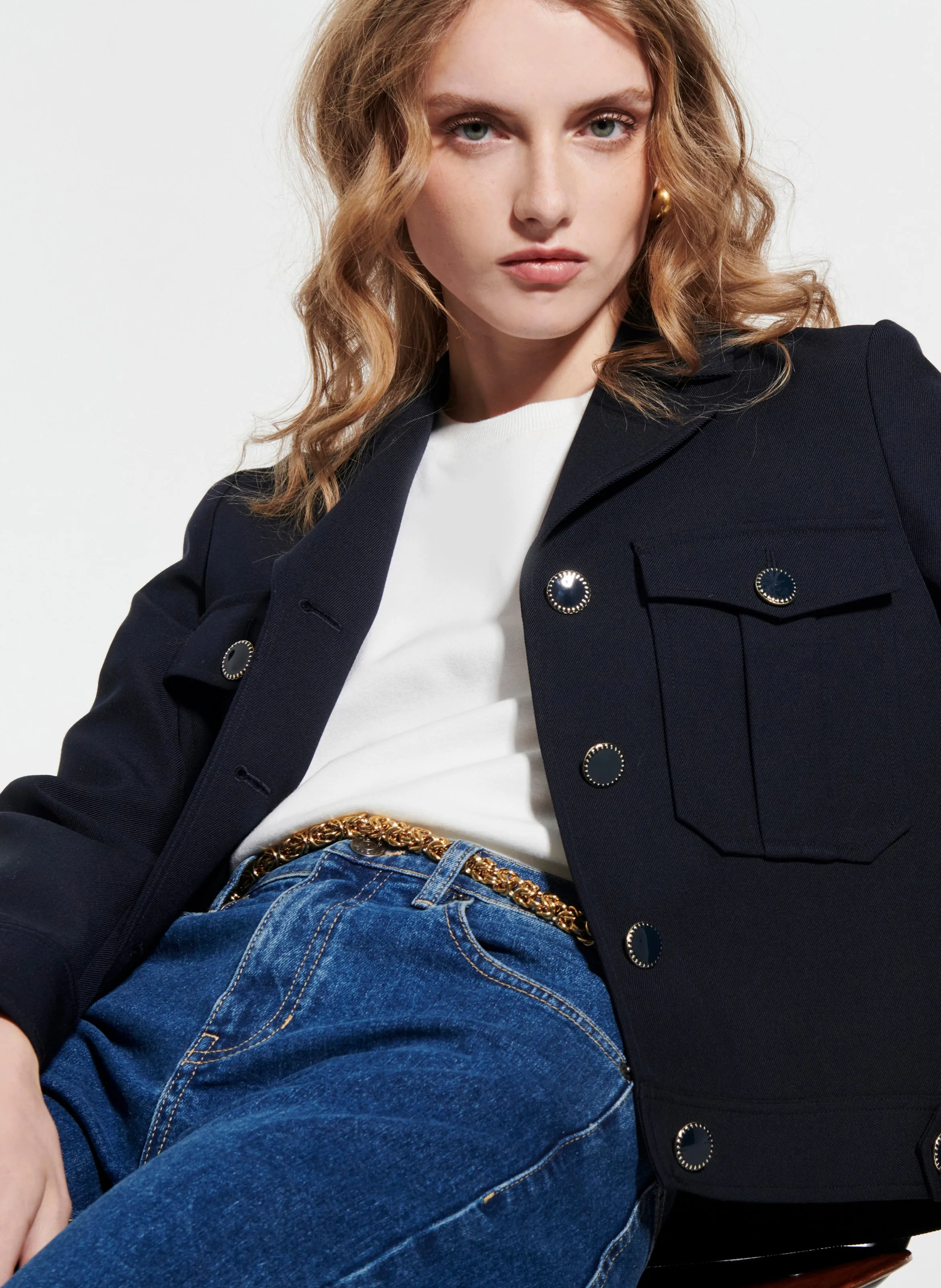 ZAPA VINCI  CHAQUETA RECTA CON CUELLO SASTRE EN AZUL