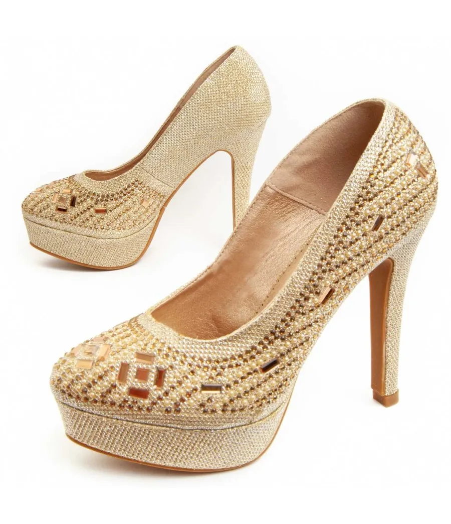 Zapato De Tacón Para Mujer.  Montevita  Unne60  92359 Dorado